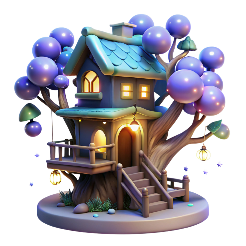 Enchanted Treetop House A whimsical 3D render of a magical dwelling png