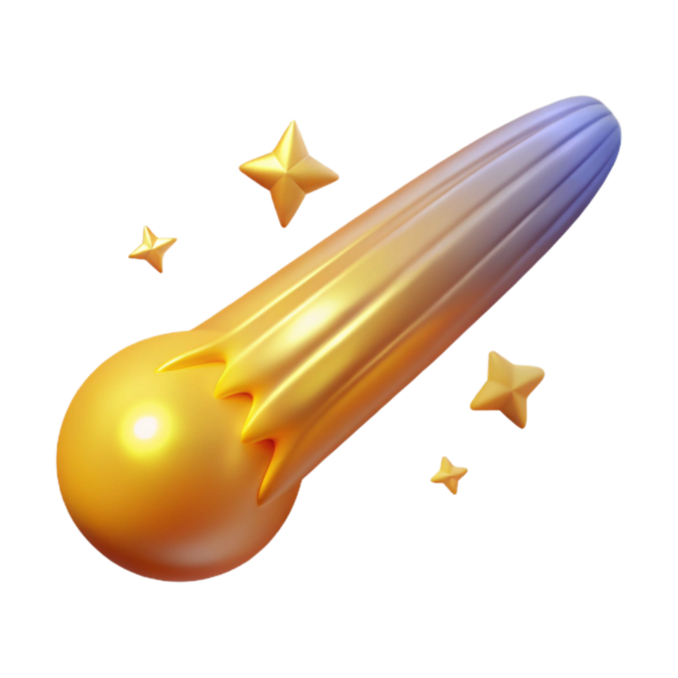 Golden Comet with Sparkling Stars 3D Render png