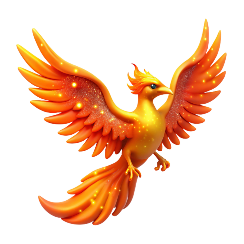 Glowing Phoenix Mythical Bird with Fiery Wings and Sparkling Plumage png