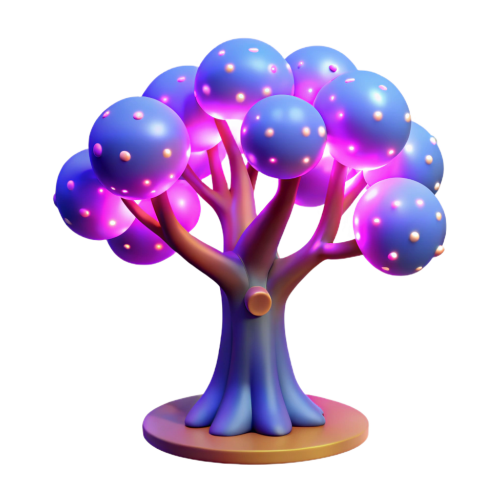 Glowing Abstract Tree with Illuminated Spherical Canopies png