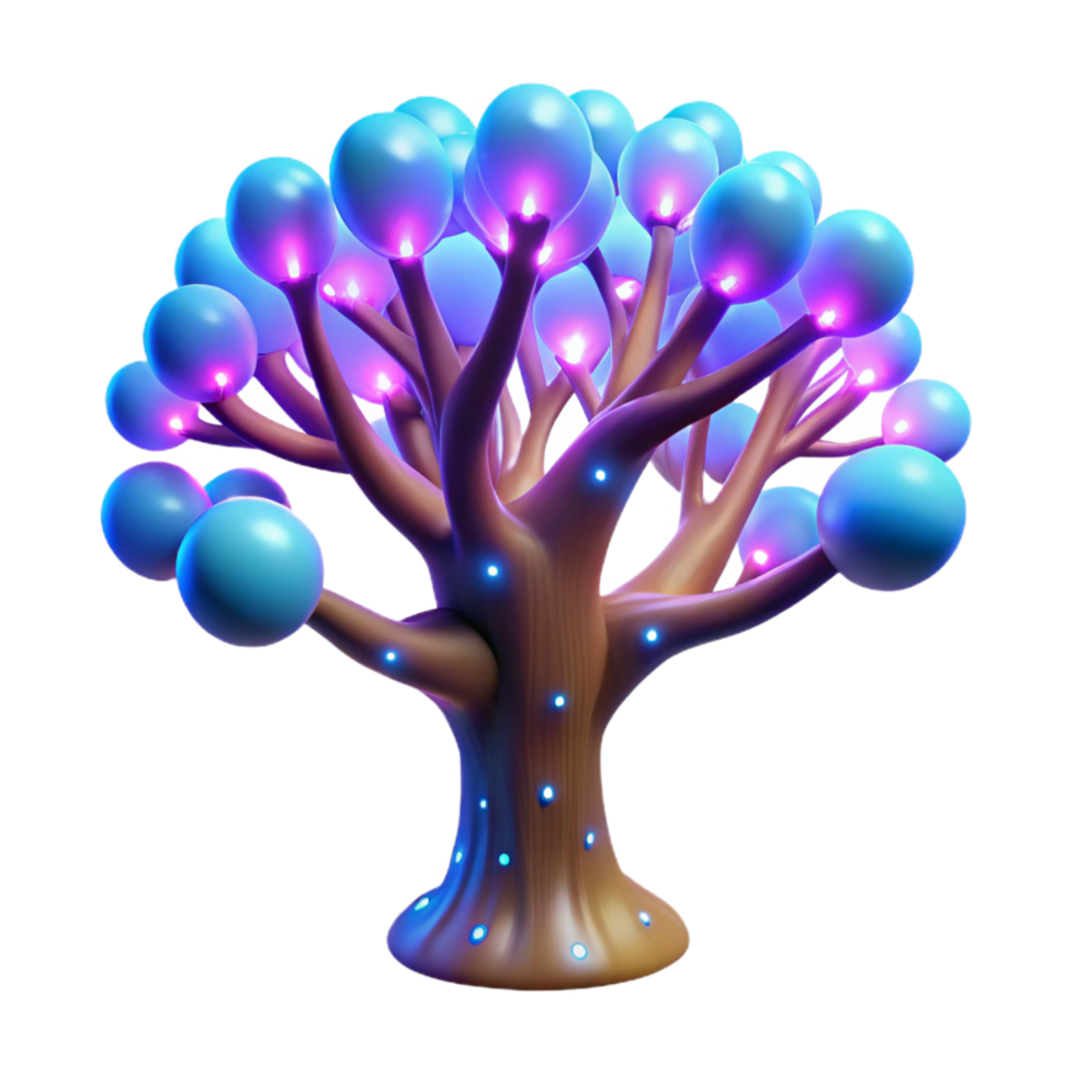 Glowing Tree with Illuminated Spheres 3D Render of Fantasy Tree png