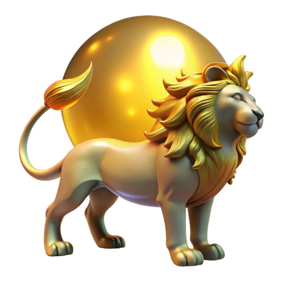 Majestic Golden Lion Sculpture with Orb png