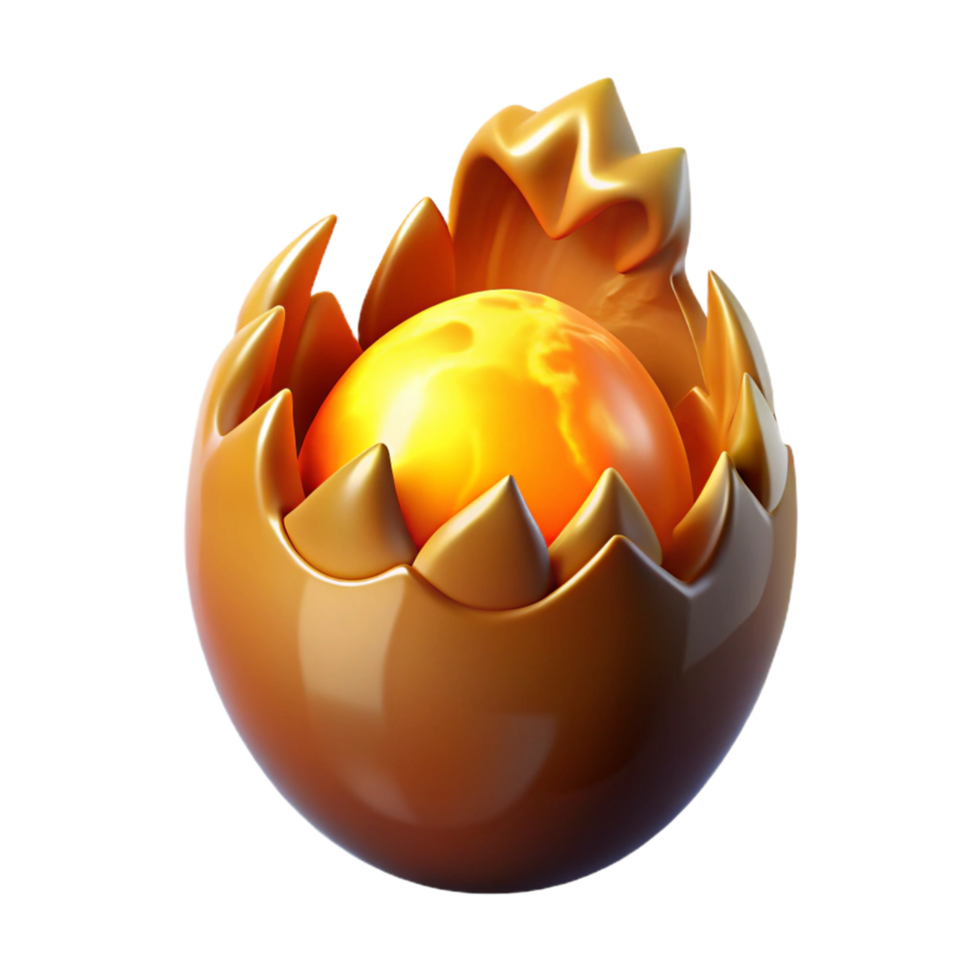 Golden Egg with Fiery Core A 3D Render png