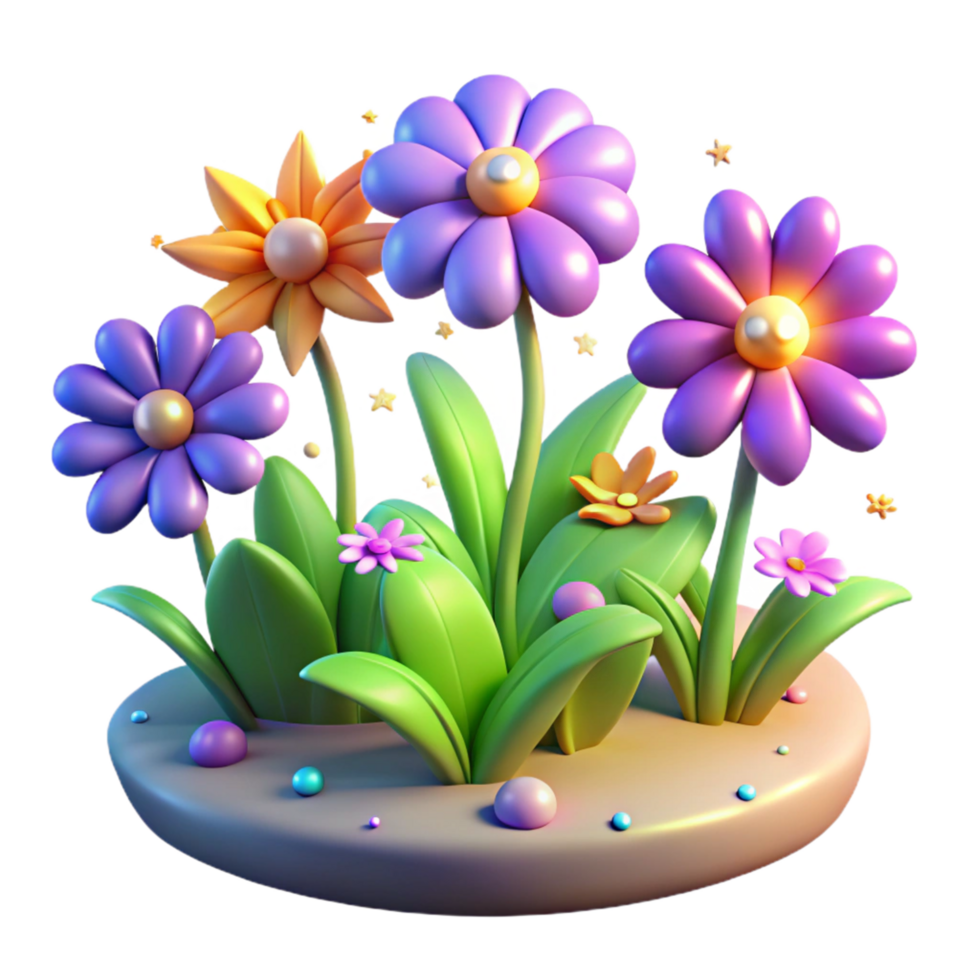 Vibrant 3D Render of Colorful Flowers in a Garden png