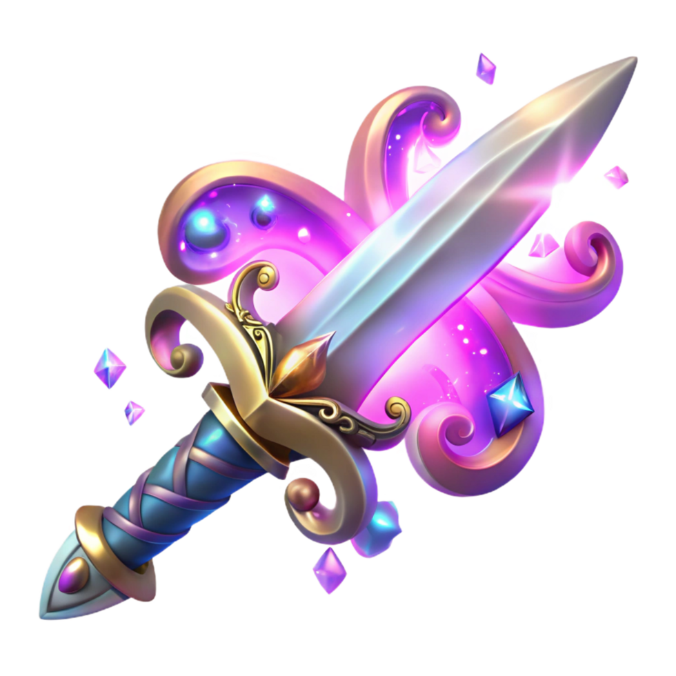 Enchanted Dagger Fantasy Weapon with Magical Glowing Gems png