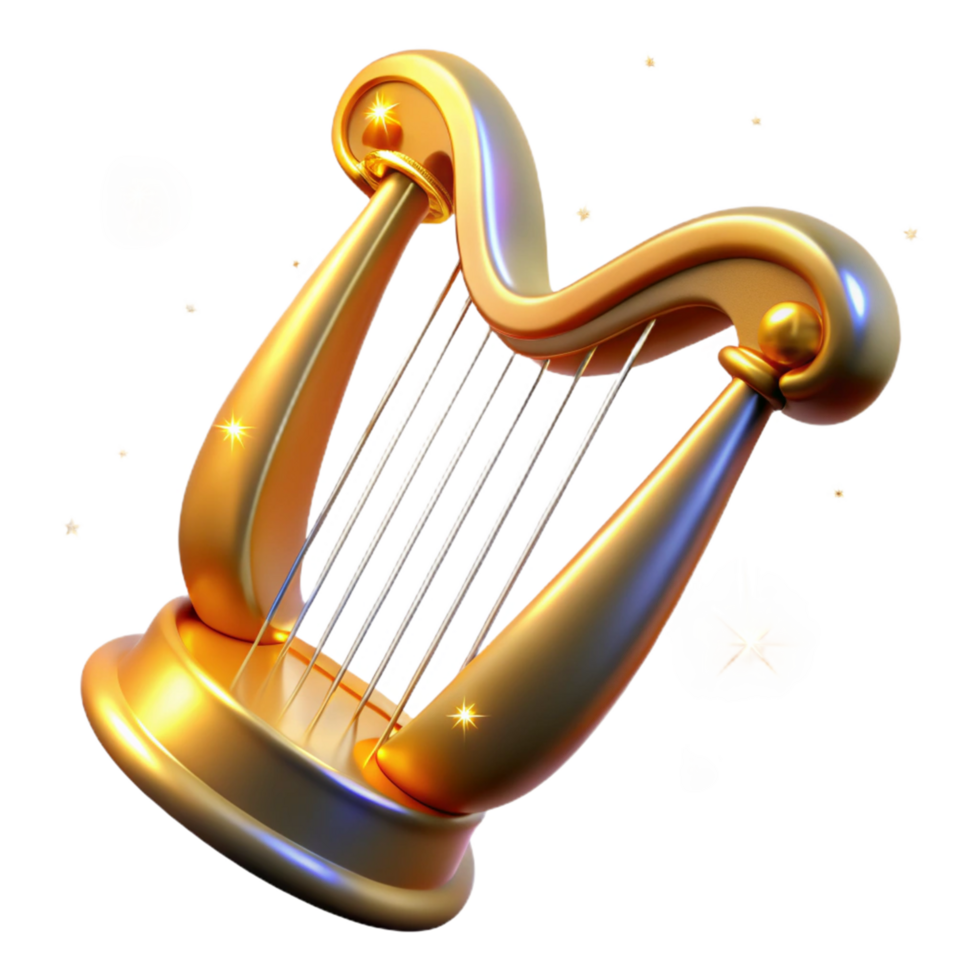 Golden Harp with Sparkling Stars A Magical Musical Instrument png