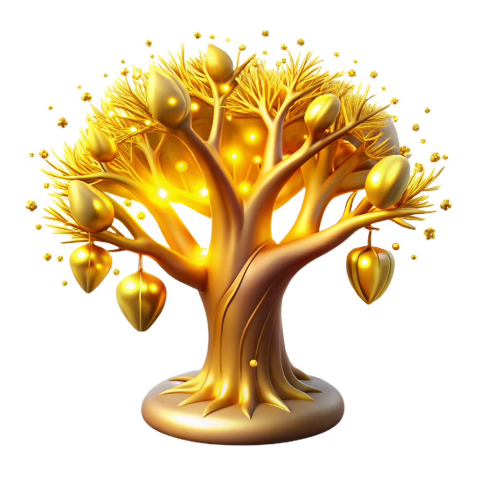 Golden Tree of Abundance Illuminated Branches and Luminous Fruit png