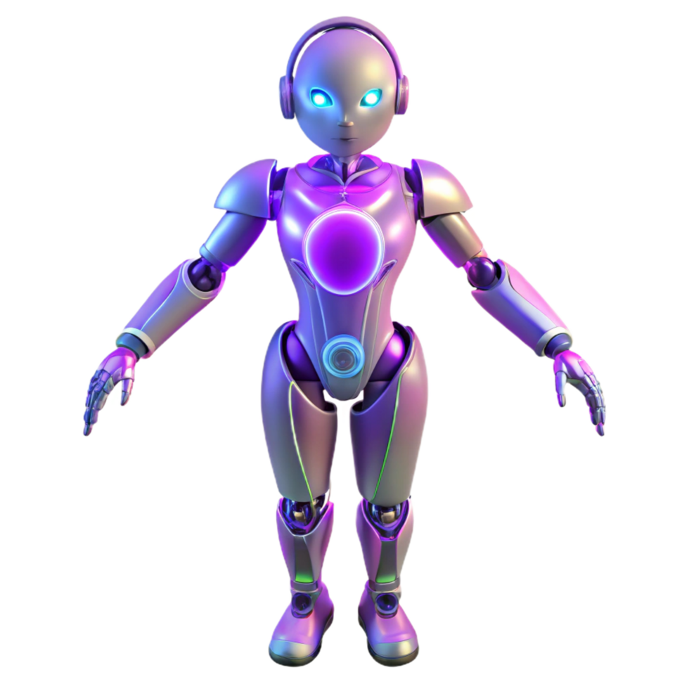 Futuristic Robot Design A 3D Model of a Childlike Android with Glowing Core png