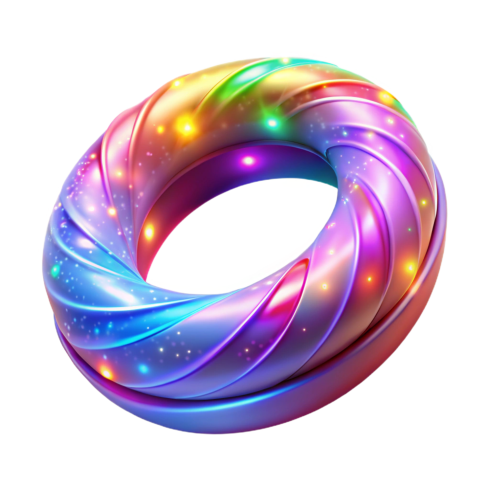 Abstract Luminous Torus A vibrant, swirling 3D render of a colorful, glowing ring. png