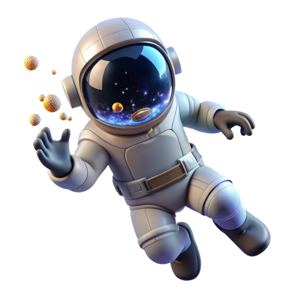 3D Render of Astronaut in Space with Celestial Bodies png