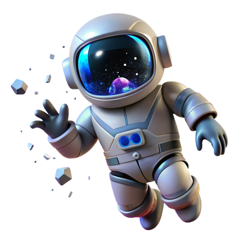 Cute Astronaut in Space 3D Render of a Spaceman Amidst Asteroids png