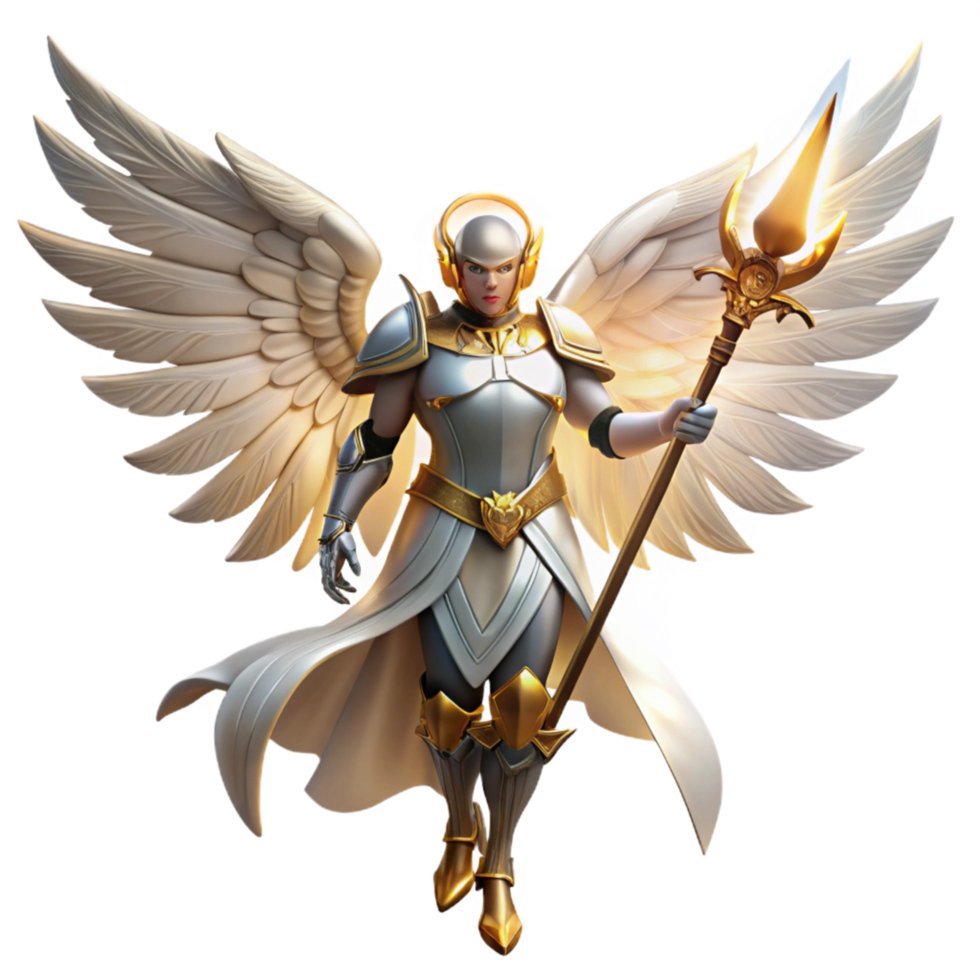 Angelic Warrior Celestial Armor, Divine Wings, and Glowing Spear png
