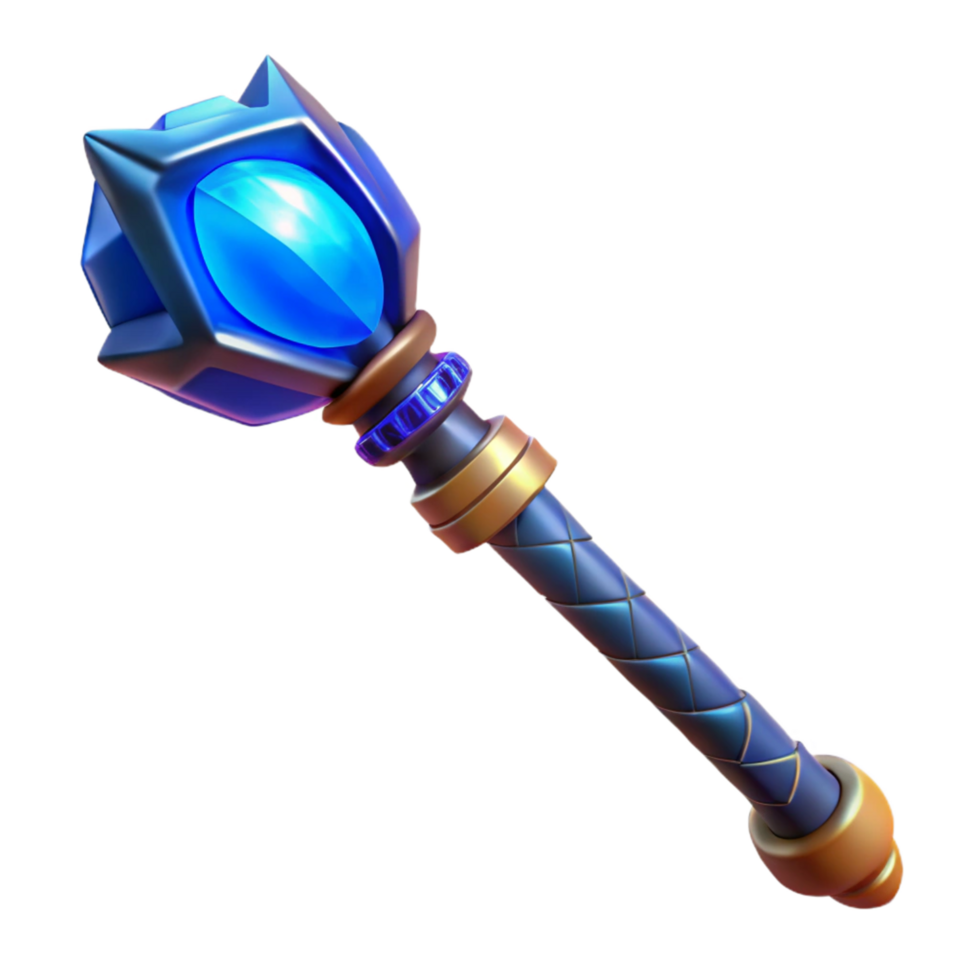 Mystic Staff 3D Render of a Fantasy Blue Gemstone Scepter png