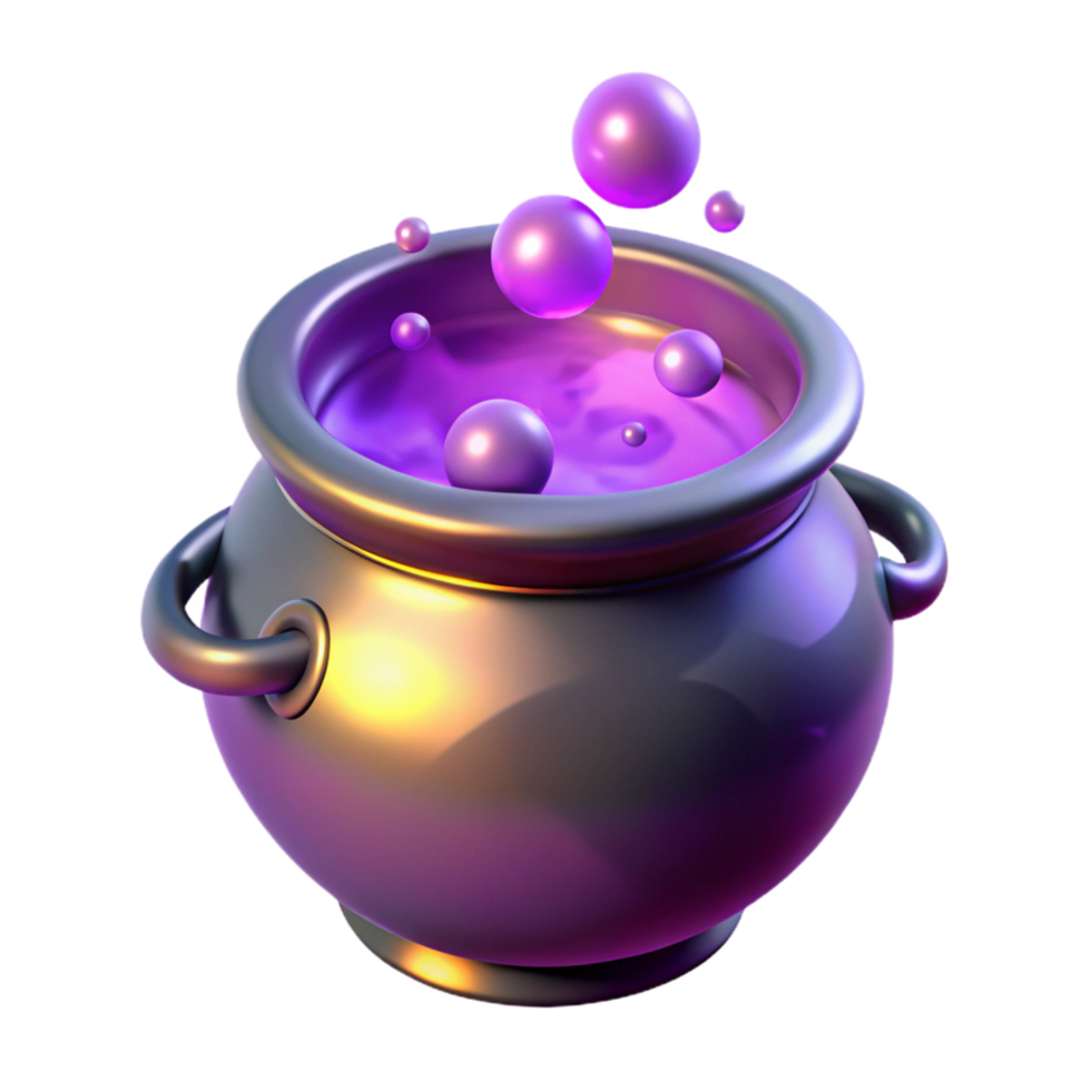 Glowing Cauldron with Purple Liquid and Floating Bubbles png