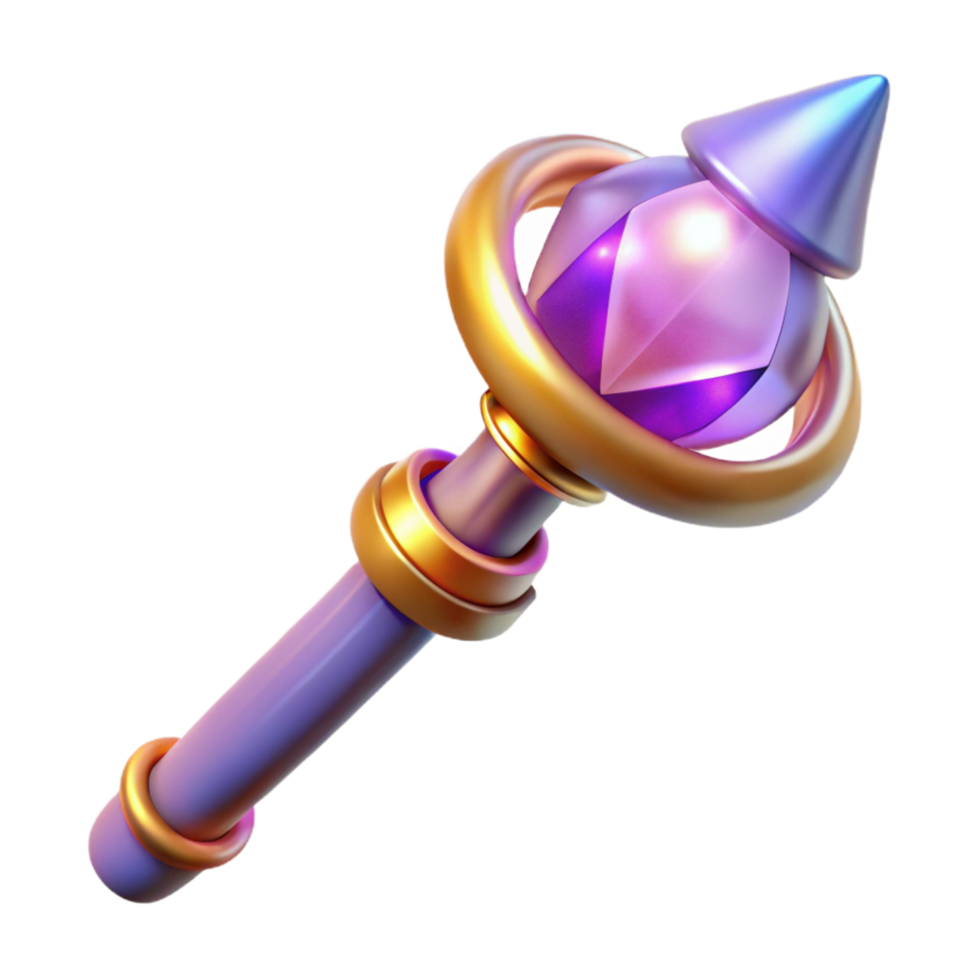 Enchanted Scepter with Gemstone and Gold Accents 3D Render png