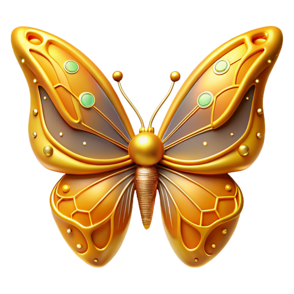 Golden Mechanical Butterfly A 3D Render of an Ornate Insect png