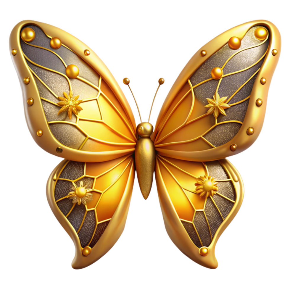 Golden Butterfly Ornate Wings, Sun Motifs, and Intricate Design png