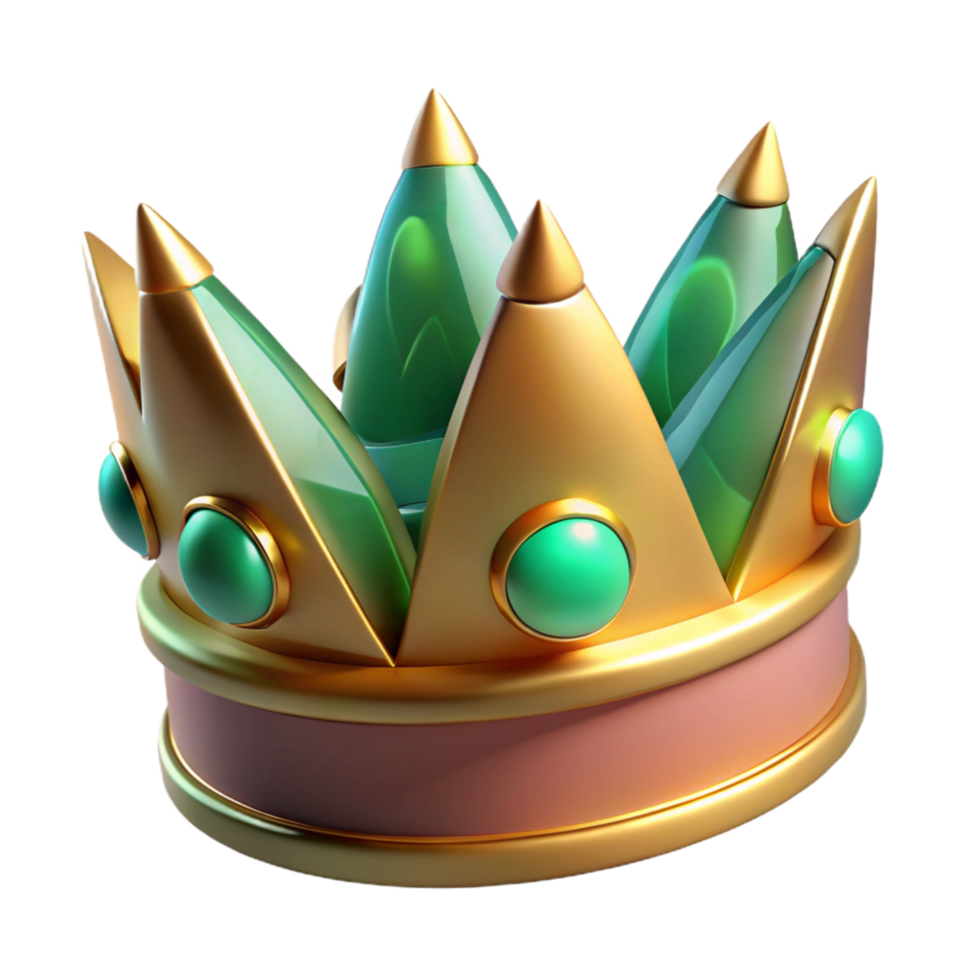 Gold Crown with Green Gems Regal 3D Render png