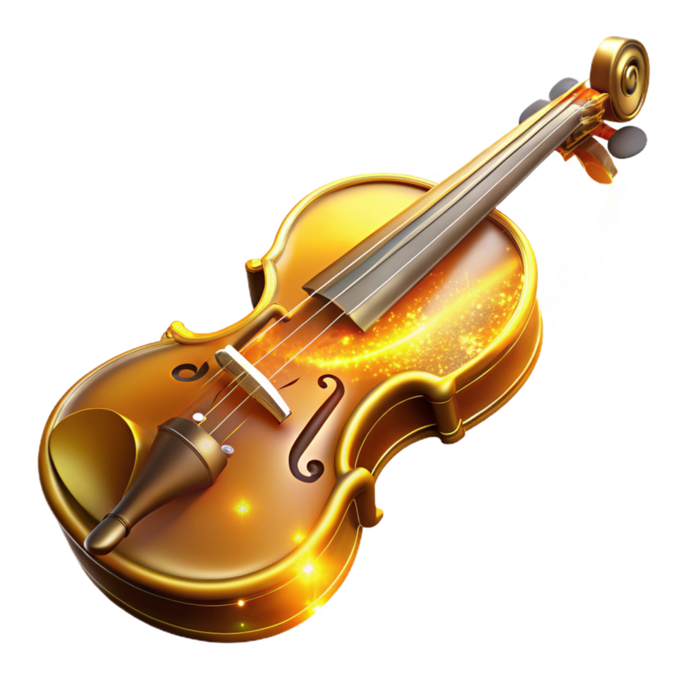 Golden Violin Sparkling Strings and Musical Notes png