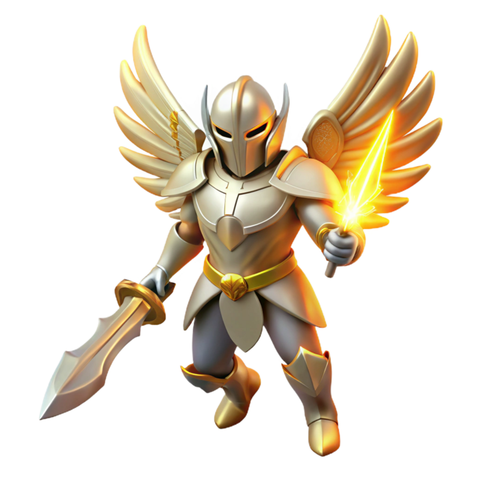 Angelic Warrior Golden Armor, Wings, and Sword png