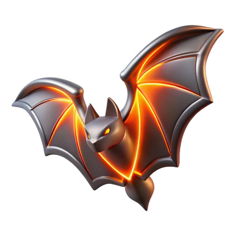 Glowing Metal Bat 3D Render of a Bat with Illuminated Wings png