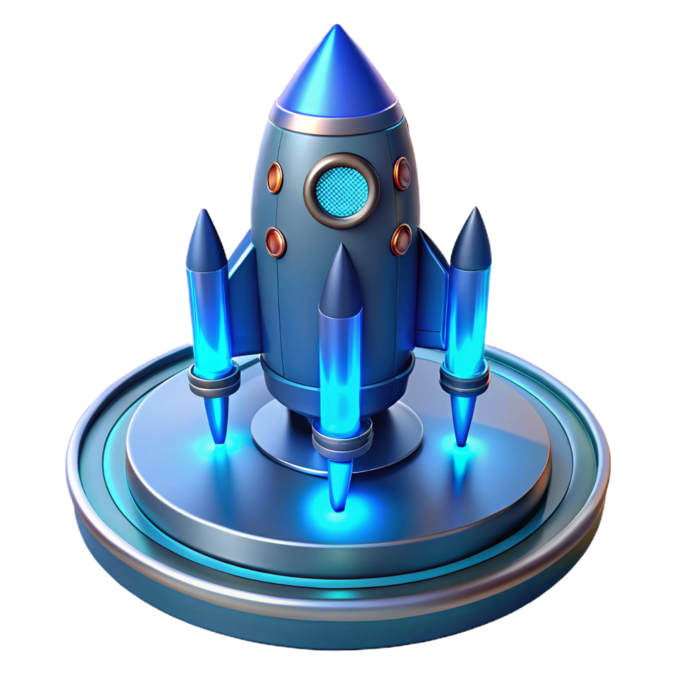 Futuristic Rocket Launchpad 3D Render of a Spaceship on a Circular Platform png