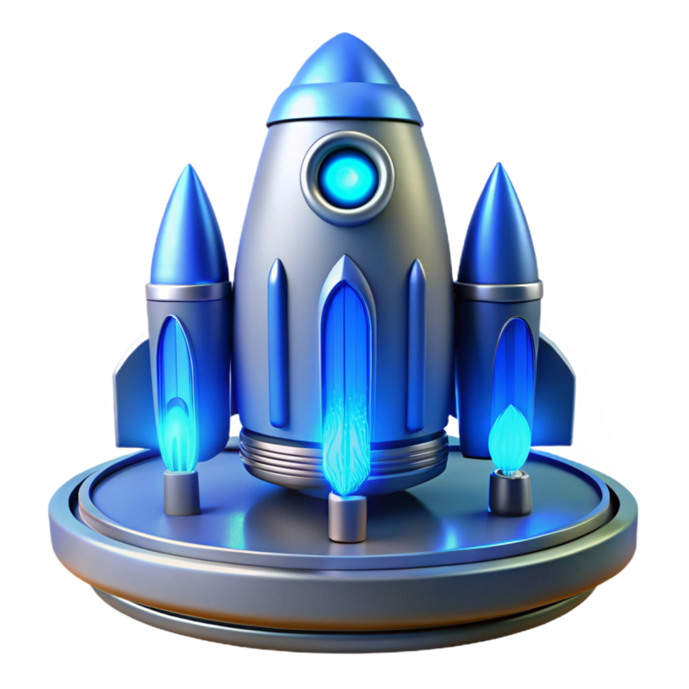 Futuristic Rocket Launchpad 3D Render of a Sleek Spaceship Ready for Takeoff png