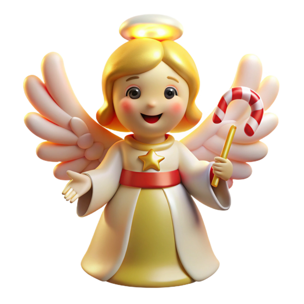 3D Render of a Cute Christmas Angel with Candy Cane png