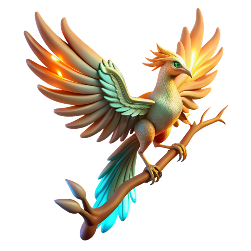 Luminous Avian Mythical Bird with Glowing Wings and Tail png