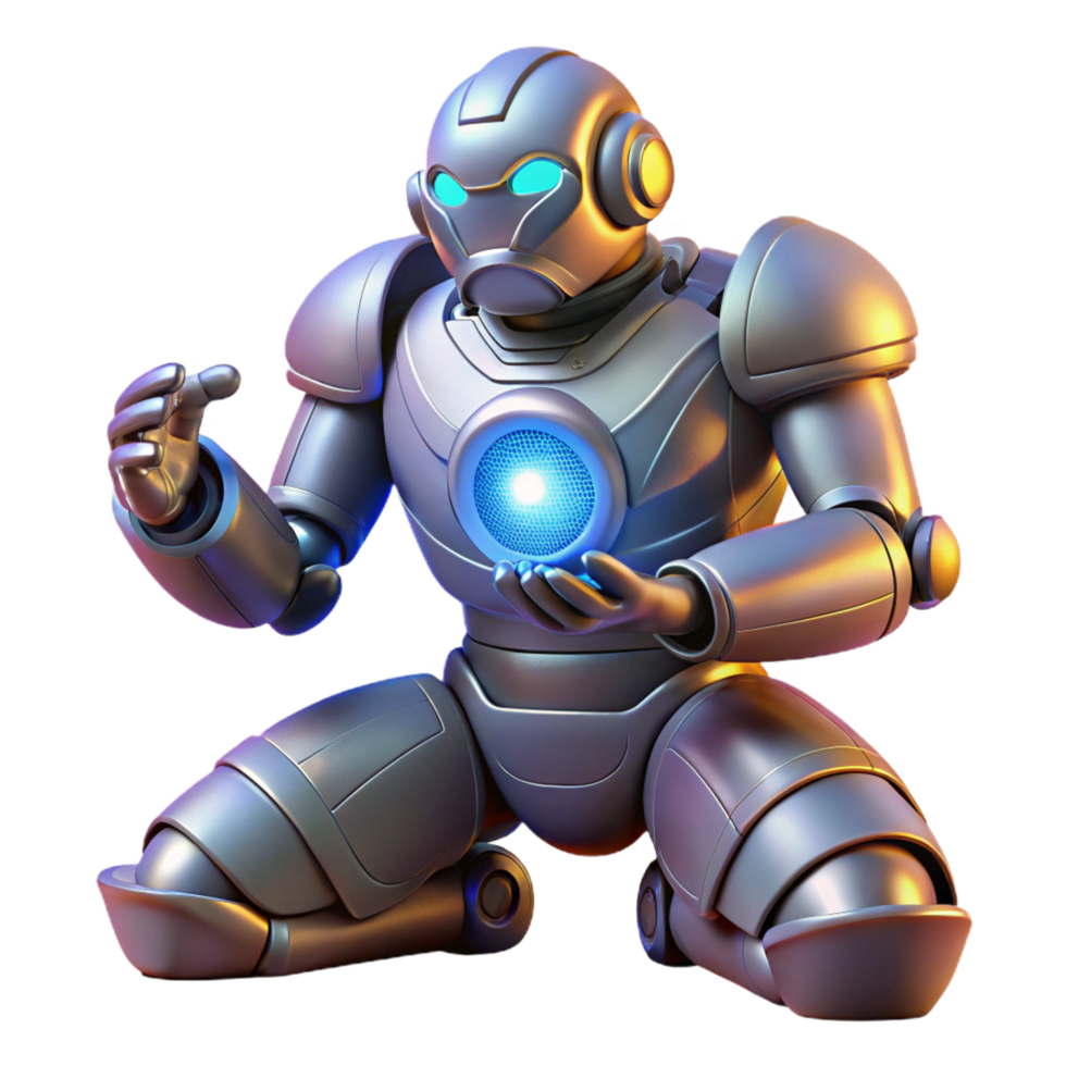 Advanced Robot Contemplating Energy Core Futuristic AI Technology png