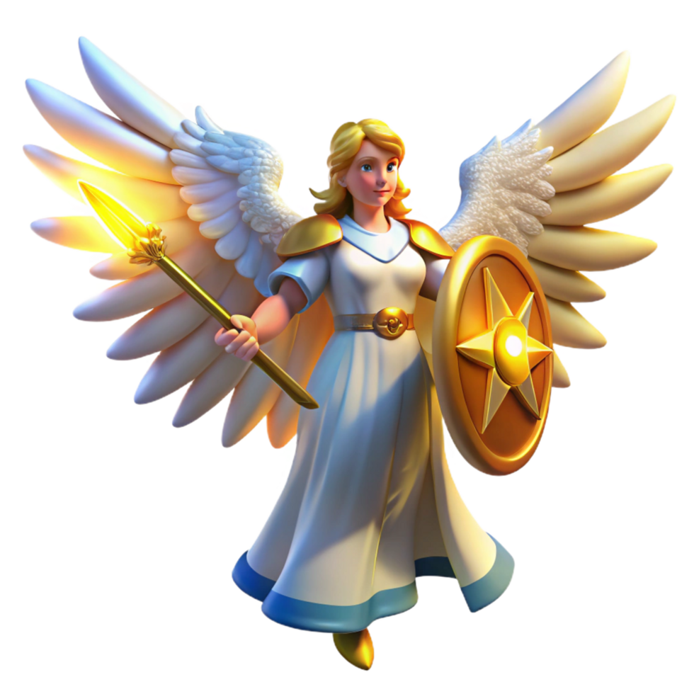 Angelic Warrior Celestial Wings, Golden Shield, and Spear of Light png