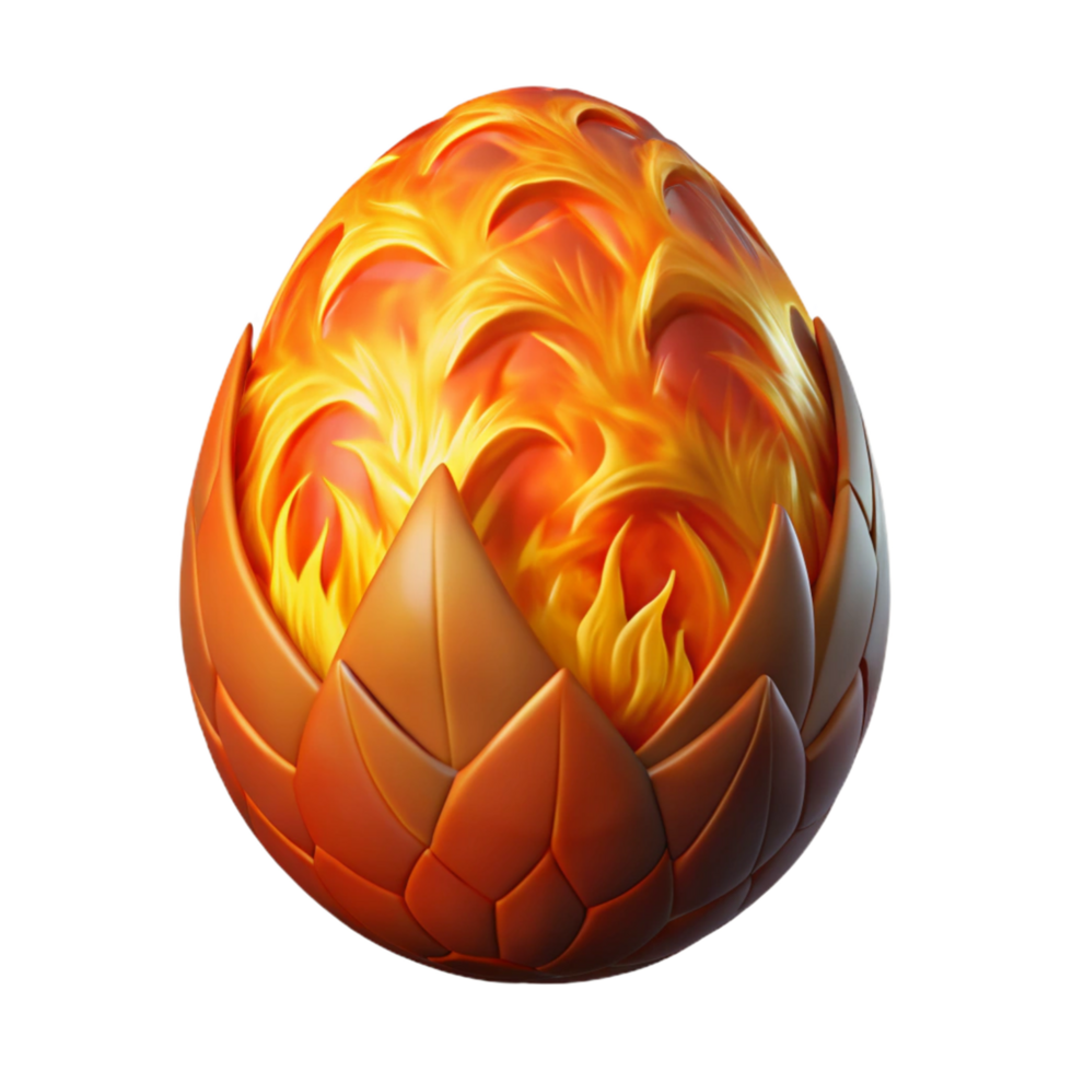 Fiery Egg A 3D Render of a Flaming Egg in a Scaled Shell png