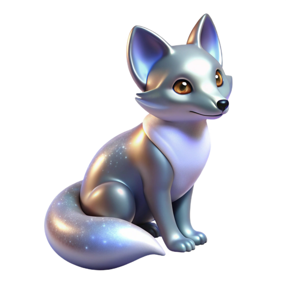 Celestial Fox 3D Render of a Sparkling, Silver Fox png