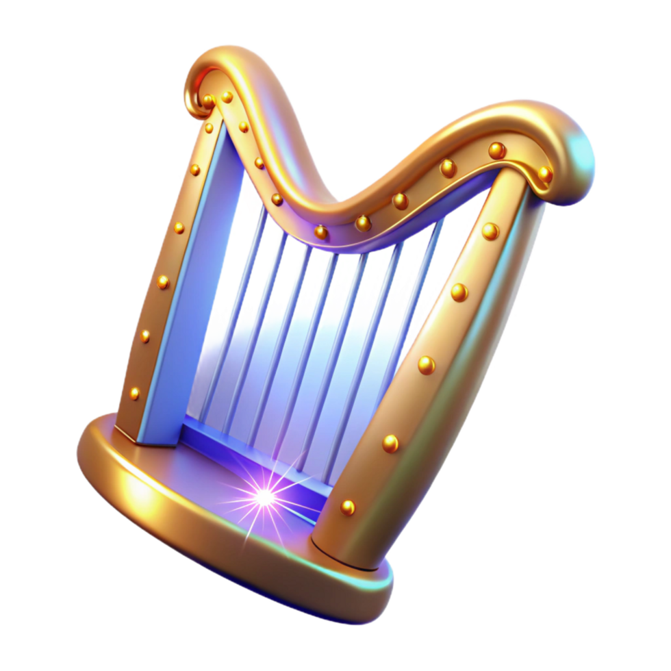 Golden Harp 3D Render of a Sparkling Musical Instrument png