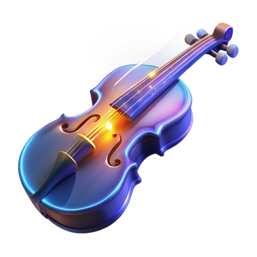 Luminous Violin A 3D Render of a Vibrant String Instrument png