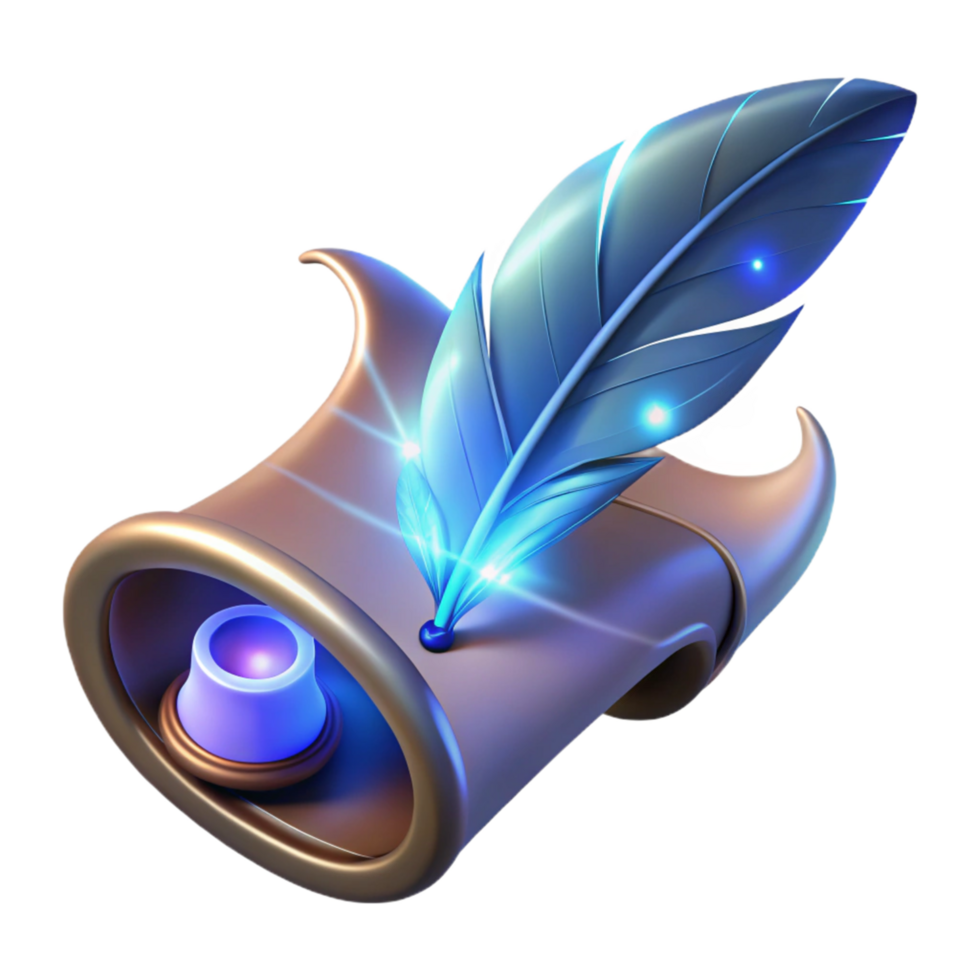 Glowing Quill on Enchanting Scroll A Fantasy Illustration png