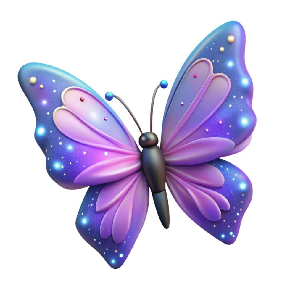 Glowing Galaxy Butterfly 3D Render of Purple Insect with Sparkling Wings png