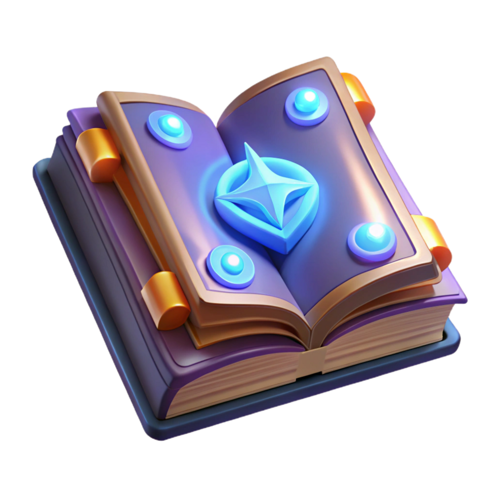 Enchanted Grimoire Mystical Book with Glowing Gems png