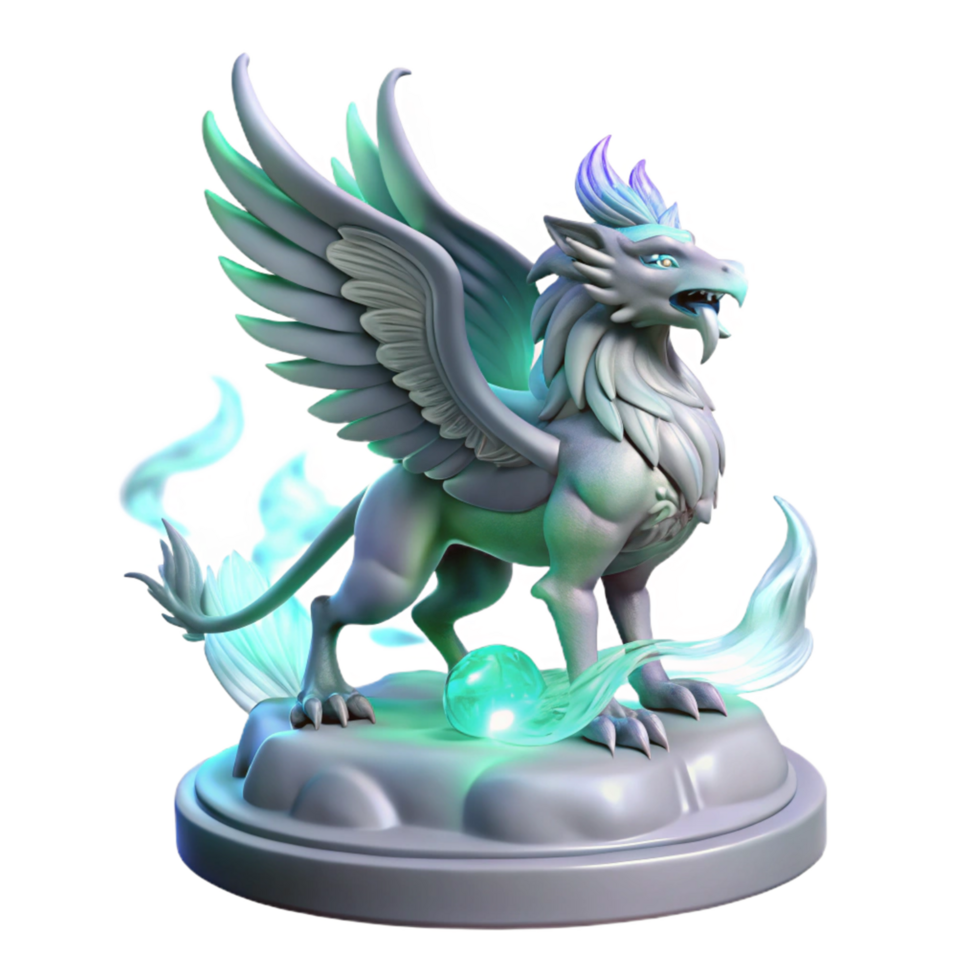Griffins, Fantasy Creature, 3D Model, Winged Lion, Mythical Beast, Sculpture, Digital Art, Figurine, Light Effects, Magical Orb png
