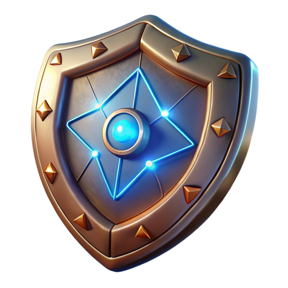Glowing Shield Bronze, Triangular, Neon, Star, Defense, Protection, Fantasy, Game Asset, 3D Render, Security png