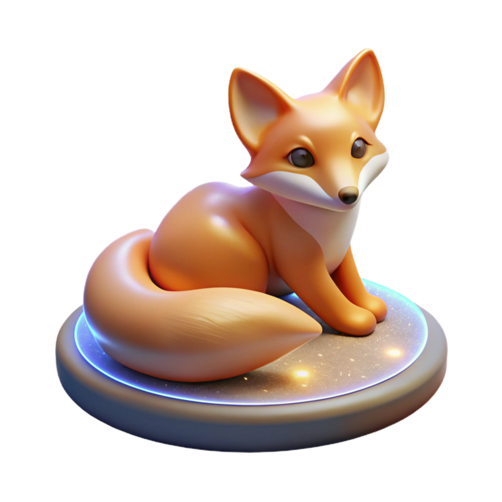 Adorable 3D Render of a Fox on a Luminous Platform png