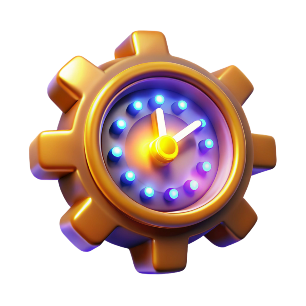 Gear Clock Time Management, Productivity, Efficiency, Mechanism, 3D Render, Golden Gear, Clockwork, Timepiece, Illuminated Clock png