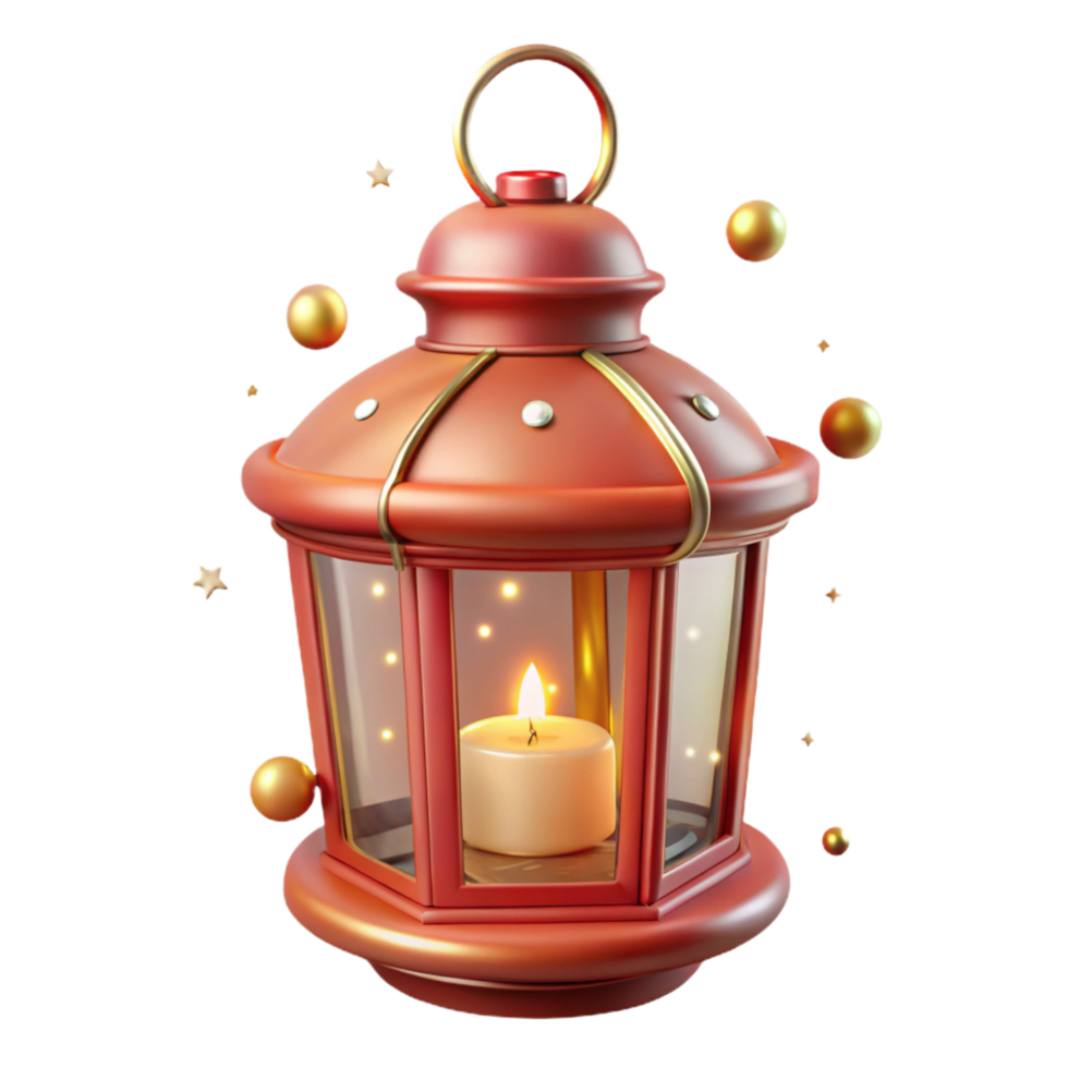 Red Lantern with Candlelight and Festive Elements png