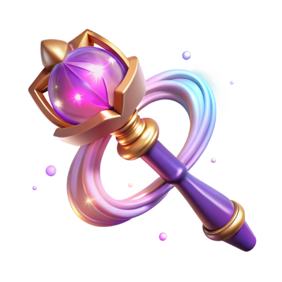 Enchanted Orb Scepter Magical Staff with Glowing Gem and Celestial Trail png