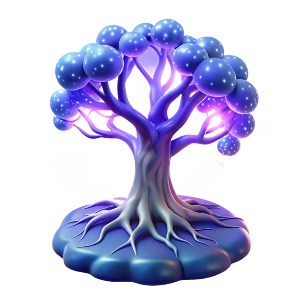Glowing Orb Tree A 3D Render of a Fantasy Tree with Illuminated Fruit png