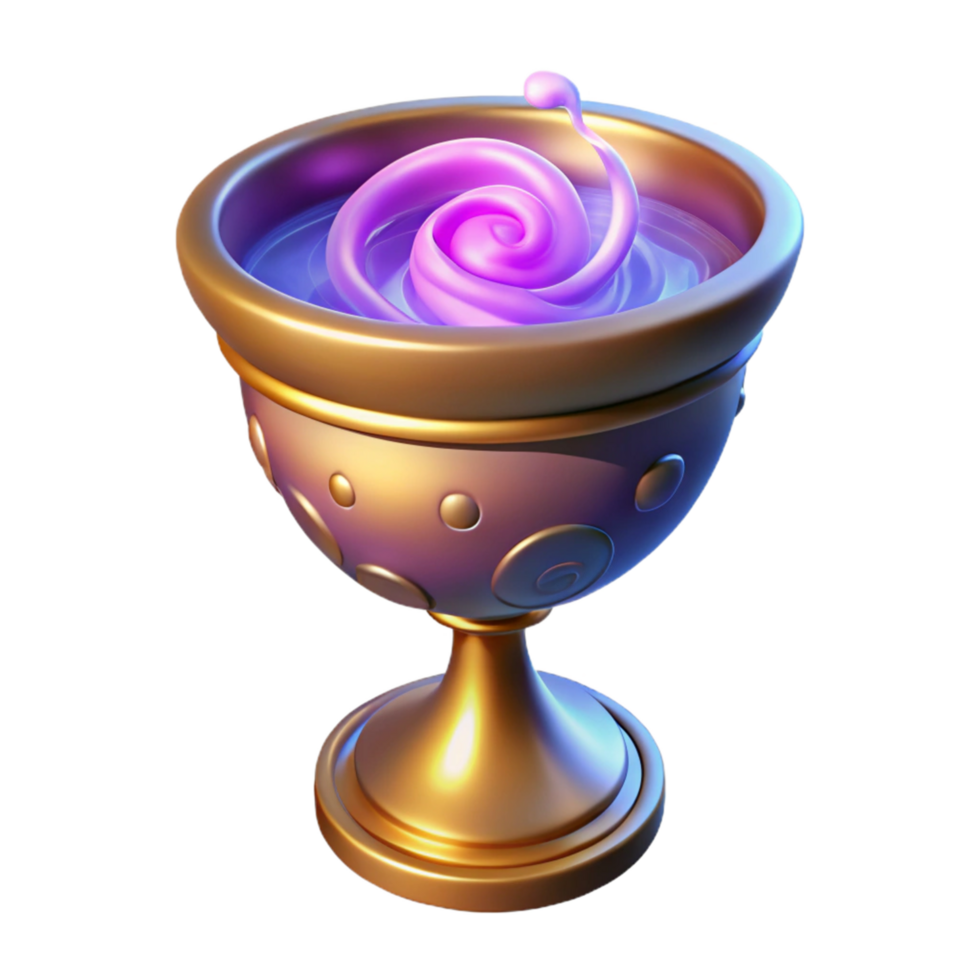 Golden Chalice with Swirling Purple Liquid A 3D Render png