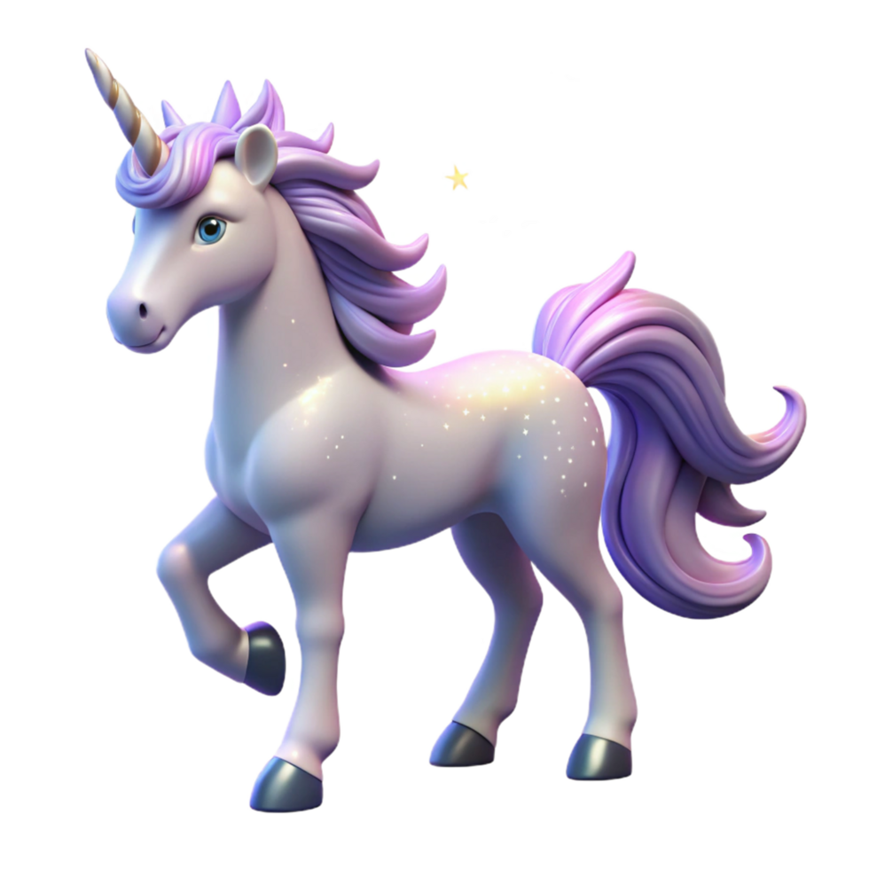 Magical Unicorn 3D Render of a Purple Fantasy Horse png