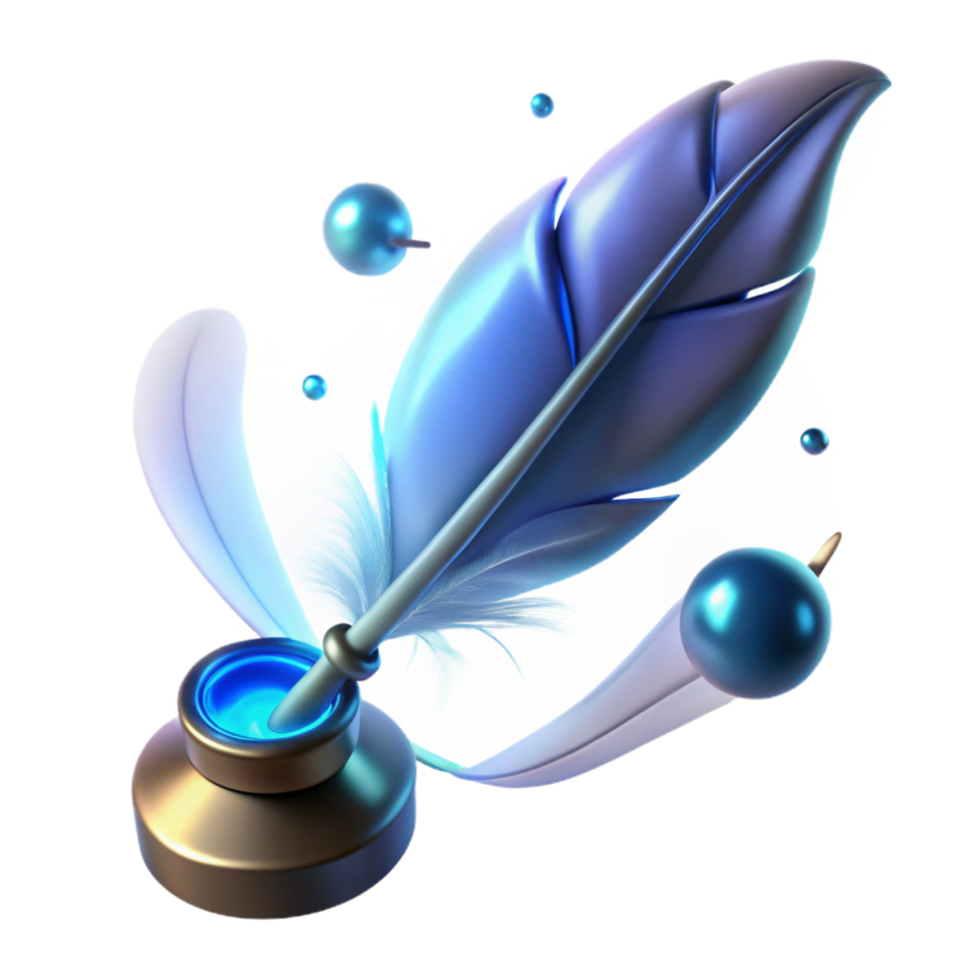 Quill and Inkwell A 3D Render of Artistic Writing png