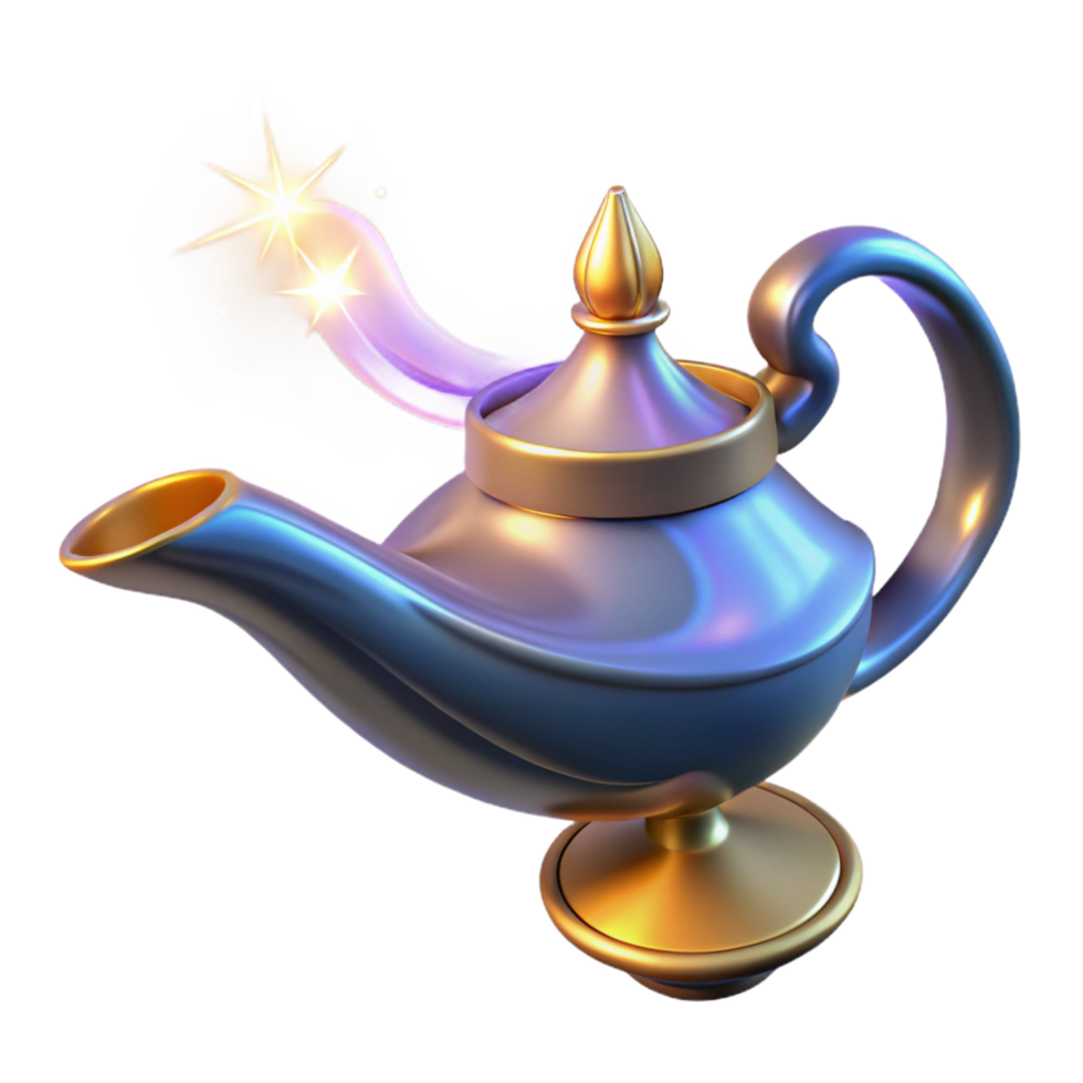 Magic Lamp 3D Render of an Ornate Antique Vessel with Glowing Magical Light png