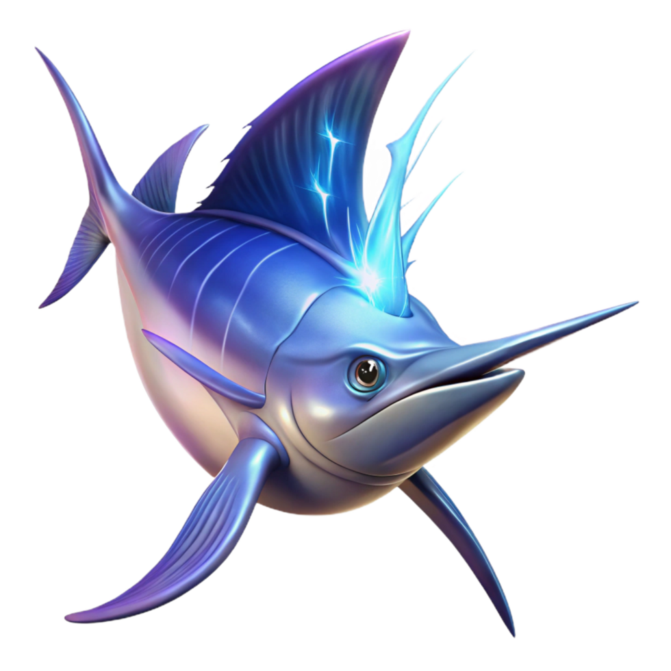 Glowing Marlin 3D Render of a Luminous Deep Sea Fish png